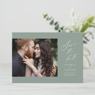 Save The Date Sage Green Script simple photo enregistrer la date