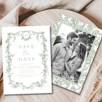 Sage Green Victorian Floral Photo Mariage français