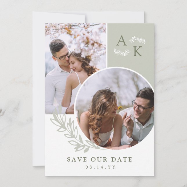 Save The Date Sage & Olive Verdure Overlapping Photos (Devant)