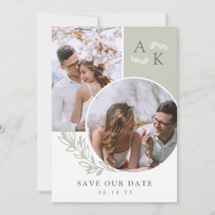 Save The Date Sage & Olive Verdure Overlapping Photos
