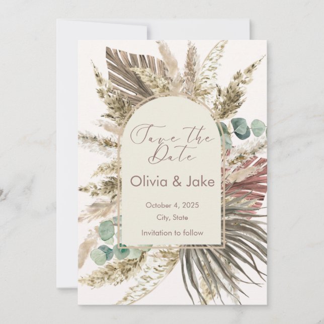 Save The Date Sage Pampas Grass Enregistrer la date | Boho Rusti (Devant)