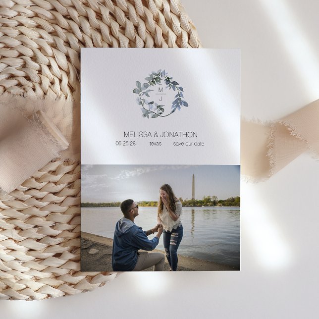 Save The Date Sage Silver Green Floral Ajouter Image Enregistrer (Créateur téléchargé)