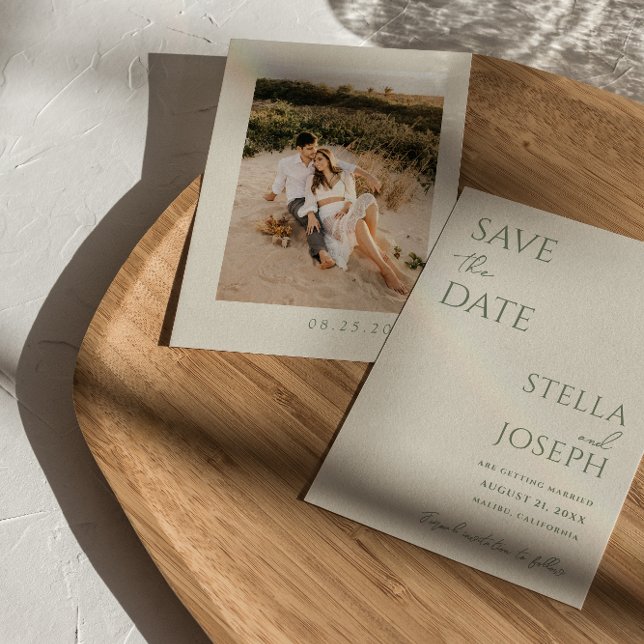 Save The Date Sage Vert Beige Boho Chic Mariage Photo Moderne (Créateur téléchargé)