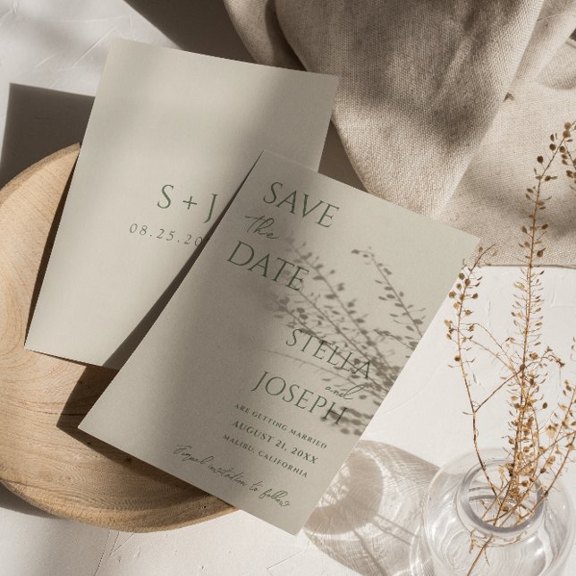 Save The Date Sage Vert Beige Boho Chic Moderne Minimale Mariage (Créateur téléchargé)