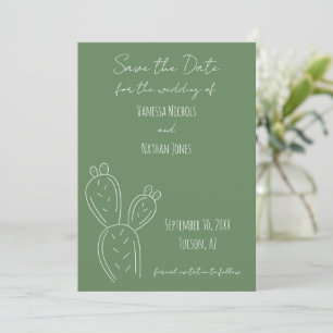 Save The Date Sage Vert Blanc Minimaliste Prickly Pear Cactus