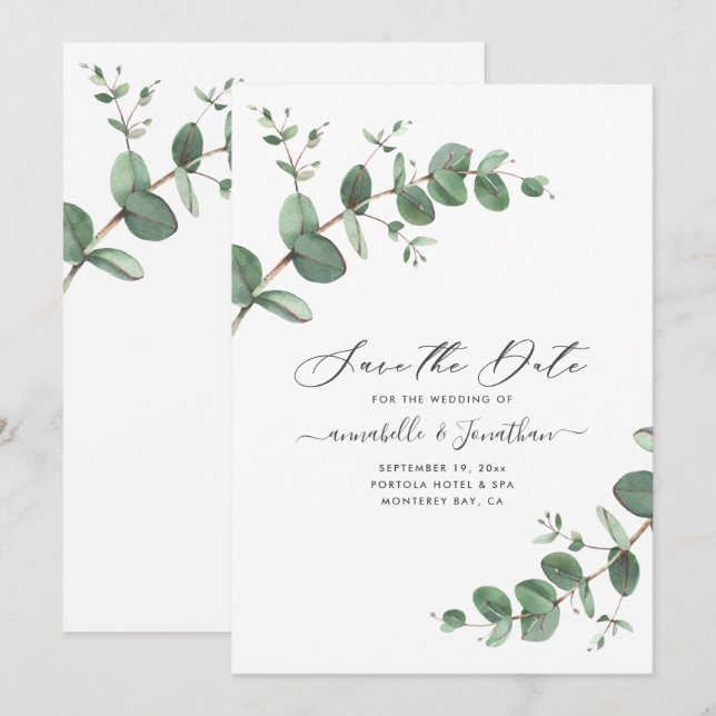 Save The Date Sage vert Eucalyptus feuillage botanique moderne S (Devant / Derrière)