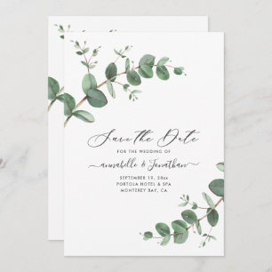 Save The Date Sage vert Eucalyptus feuillage botanique moderne S