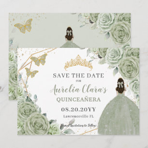 Save The Date Sage Vert Floral Or Quinceanera Sweet sixteen