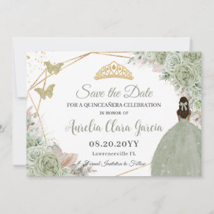 Save The Date Sage Vert Floral Pampas Grass Quinceanera Or