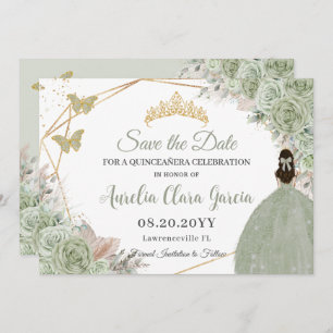 Save The Date Sage Vert Floral Pampas Grass Quinceanera Or