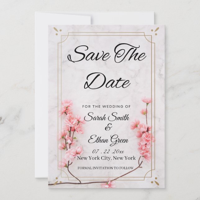 Save The Date Sakura Cherry Blossom Rose Flor Enregistrer La Car (Devant)