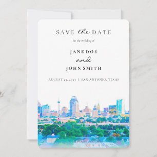 Save The Date San Antonio Texas Skyline à plat Enregistrer la ca