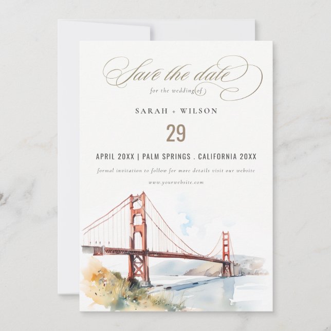 Save The Date San Francisco Golden Gate Bridge Landscape Wedding (Devant)