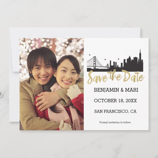 Save The Date San Francisco Skyline Gold Script Enregistrer la d (Devant)
