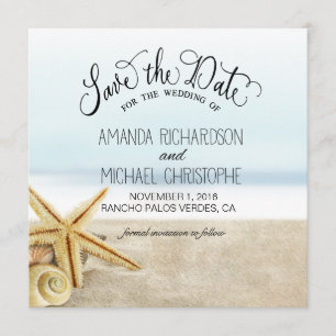 Save The Date Sandy Beach Starfish Seashells Sauvez la date