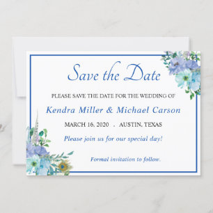 Save The Date Sapphire Bleu Floral Économisez La Date