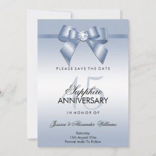Save The Date Sapphire Gem Bow & Ribbon 45e anniversaire de Mari