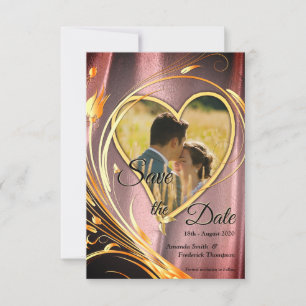 Save The Date Satin de cuivre/laiton et fleur graphique