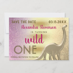 Save The Date Sauvage Glitter Rose & Or Dinosaure 1er Anniversai