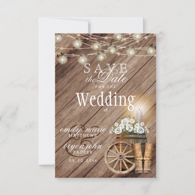Save The Date Sauvegarder la date Beau fût en bois rustique (Devant)