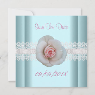 Save The Date Sauvegarder La Date Bleu Blanc Rose Fleur De Lace