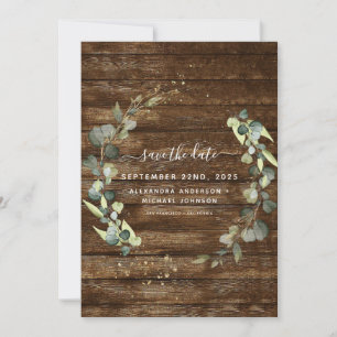 Save The Date Sauvegarder la Date Eucalyptus Verdure Bois Rustiq