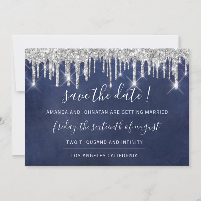 Save The Date Sauvegarder la date Kraft gris argenté goutte bleu (Devant)