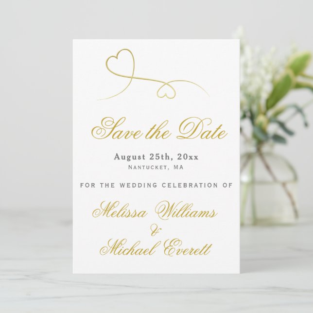 Save The Date Sauvegarder la date | Mariage aux deux cœurs d'or  (Debout devant)