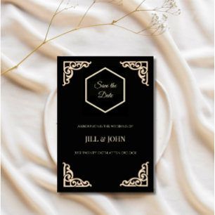 Save The Date Sauvegarder la date Mariage Noir Or Hexagone Art D