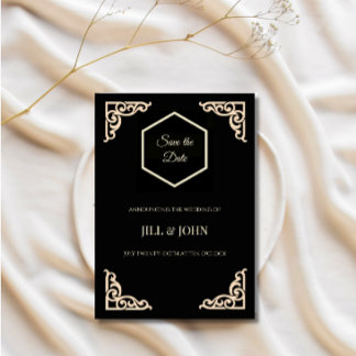 Save The Date Sauvegarder la date Mariage Noir Or Hexagone Art D