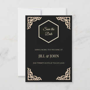 Save The Date Sauvegarder la date Mariage Noir Or Hexagone Art D