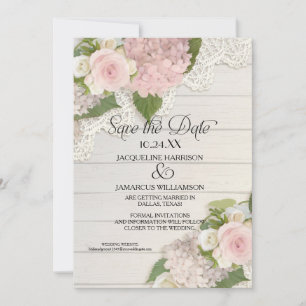 Save The Date Sauvegarder la date Photo Dentelle Rose Hydrangea 
