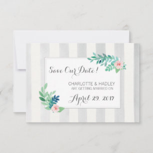 Save The Date Sauvegarder la date Rayures modernes et floral boh