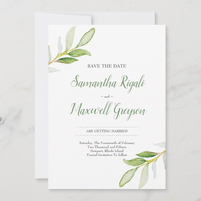 Save The Date Sauver la date Aquarelle verdure (Devant)