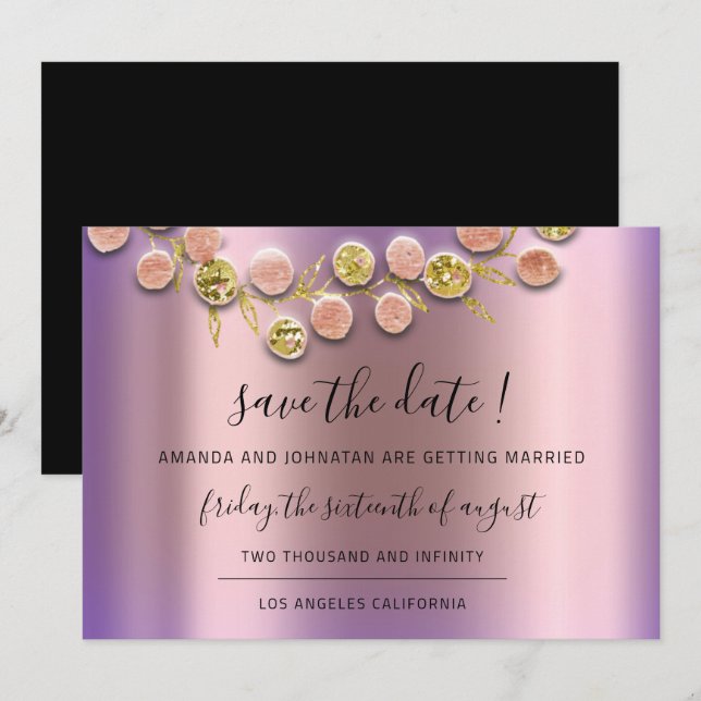 Save The Date Sauver la date Couronne noire Rose Or Violet (Devant / Derrière)