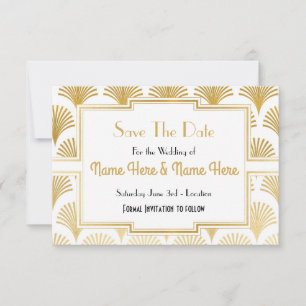 Save The Date Sauver la date de la fête de mariage Twenties Or é