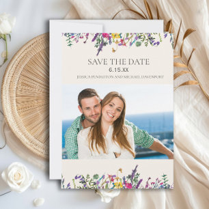 Save The Date Sauver la Date de Mariage Photo Aquarelle Fleurs S