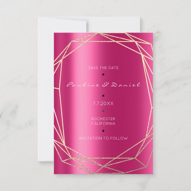 Save The Date Sauver la date Diamant Or Fuchsia Noir Monogramme (Devant)