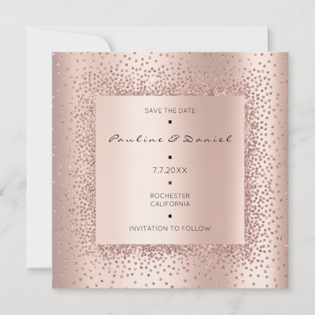 Save The Date Sauver la date Diamant Rose Or Cristaux Monogramme (Devant)