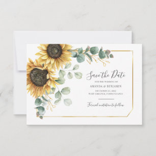 Save The Date Sauver la Date Floral Rustique Tournesol Eucalyptu