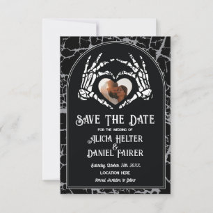 Save The Date Sauver la date Halloween Squelette Mains de coeur