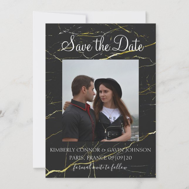 Save The Date Sauver la date |Marbre noir et or (Devant)
