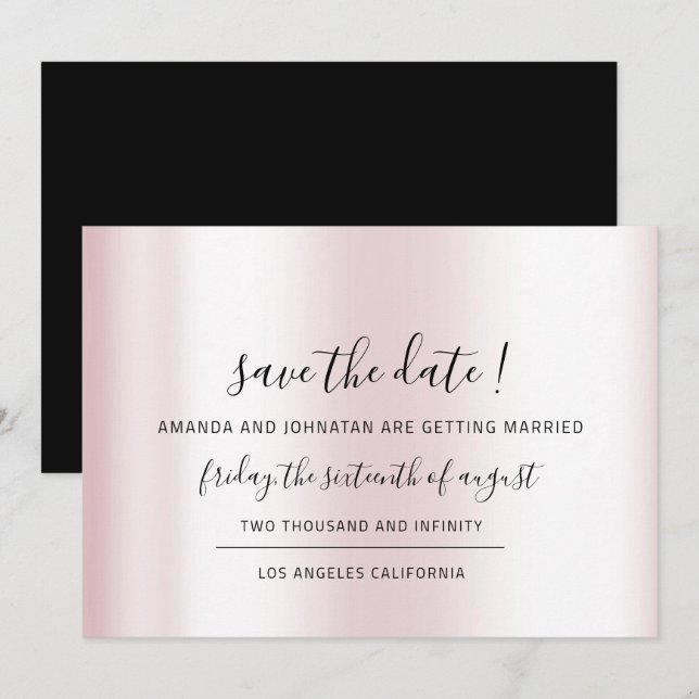 Save The Date Sauver la date minimalisme noir pastel rose (Devant / Derrière)