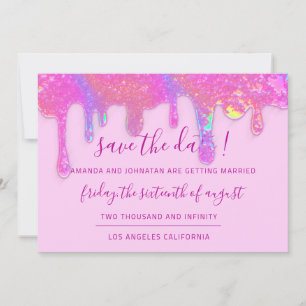 Save The Date Sauver la date rose holographique gouttes pastel