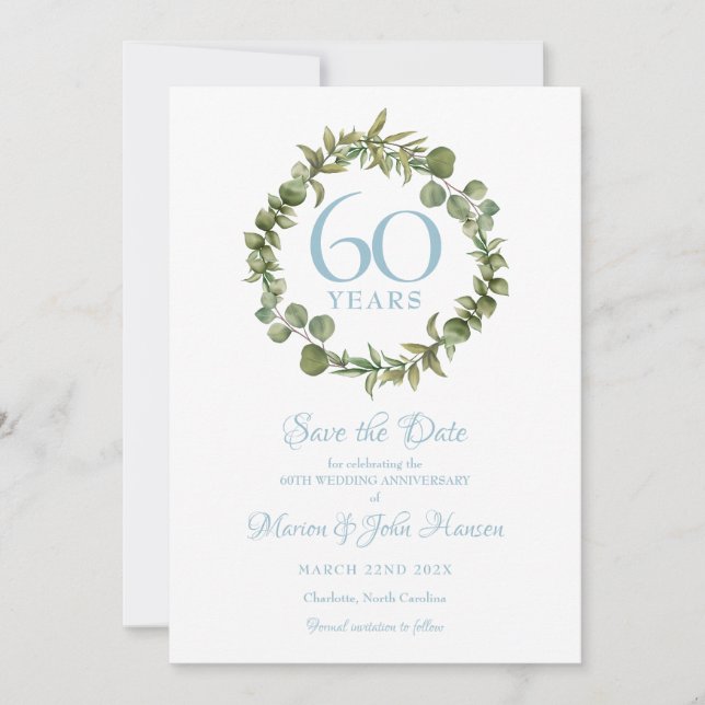 Save The Date Sauvez la date 60e anniversaire Garland vert (Devant)