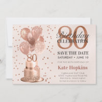Sauvez la Date 80e Anniversaire Gâteau Rose Gold
