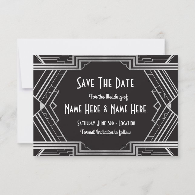 Save The Date Sauvez la date de mariage des années 1920 Argent (Devant)