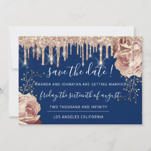 Save The Date Sauvez La Date Florals Rose Drives Blue Navy