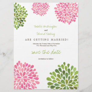 Save The Date Sauvez les fleurs roses de date et vertes de toile