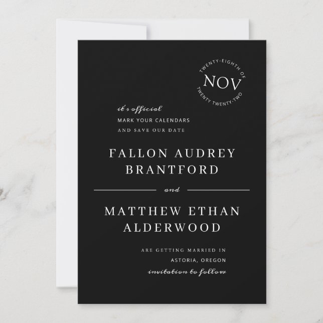Save The Date Sceau de date moderne noir et blanc Enregistrer la (Devant)